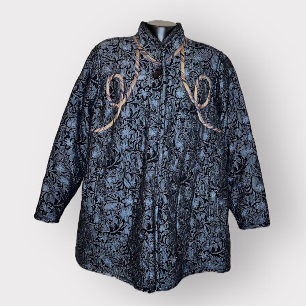 Koos of Course Womens Quilted Reversible Coat sz L Vegan Heavyweight Jacket Blue
